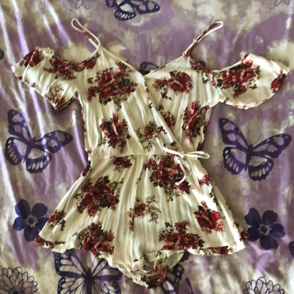 White Burgundy Flower Romper!